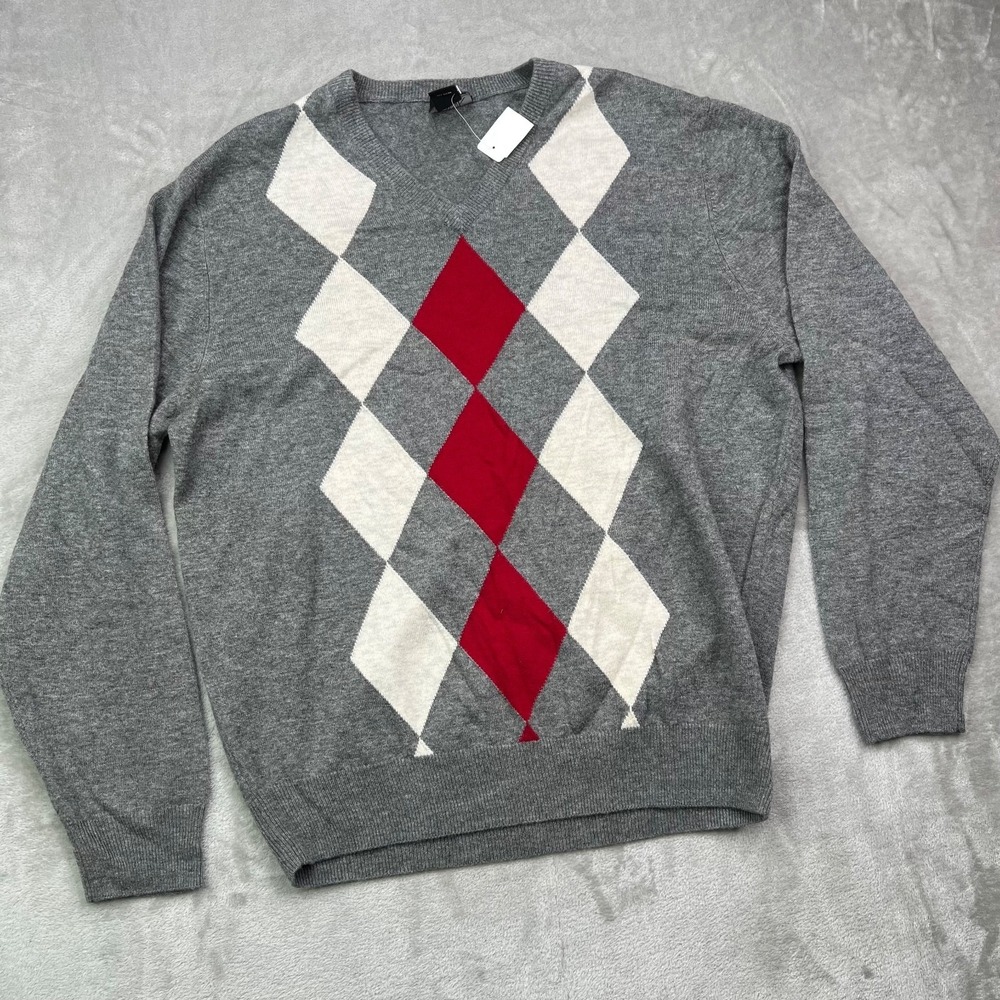 Jos A Bank Lambswool Sweater Mens Large Gray Executive Collection 3D Knit Preppy
